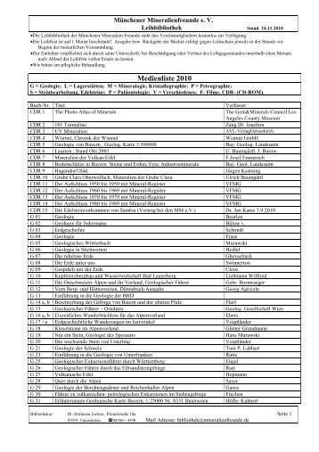 Medienliste 2010 - Münchener Mineralienfreunde eV