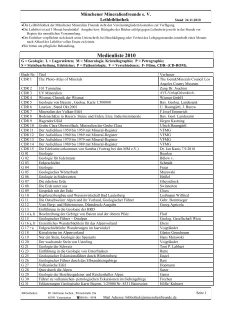 Medienliste 2010 - Münchener Mineralienfreunde eV