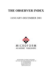 The Observer index, January-December 2001 ... - Microform