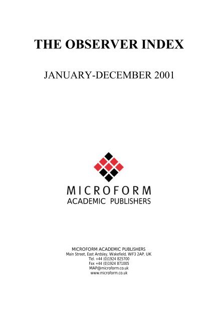 The Observer index, January-December 2001 ... - Microform