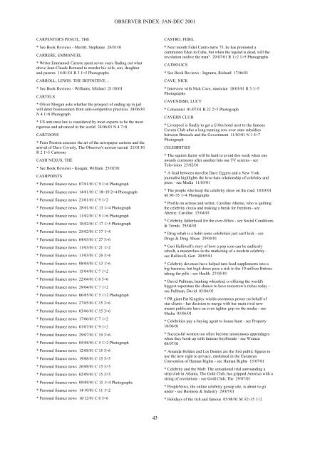 The Observer index, January-December 2001 ... - Microform