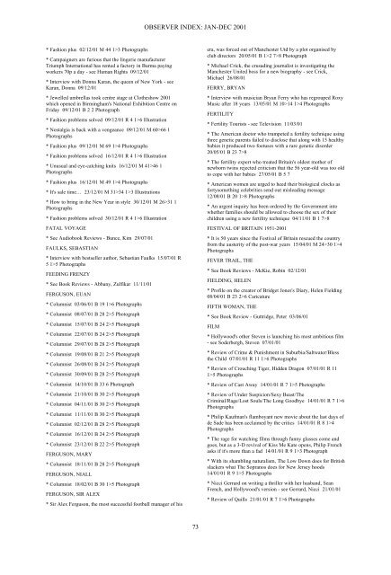 The Observer index, January-December 2001 ... - Microform