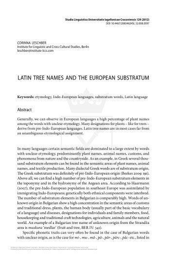 LATIN TREE NAMES AND THE EUROPEAN SUBSTRATUM