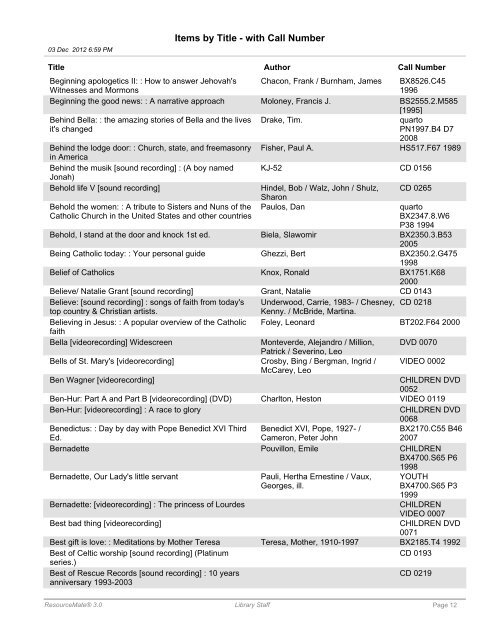 Items by Title - Maternity of Mary Church