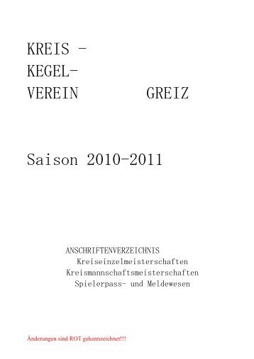 KREIS - KEGEL- VEREIN GREIZ Saison 2010-2011 - KKV Greiz