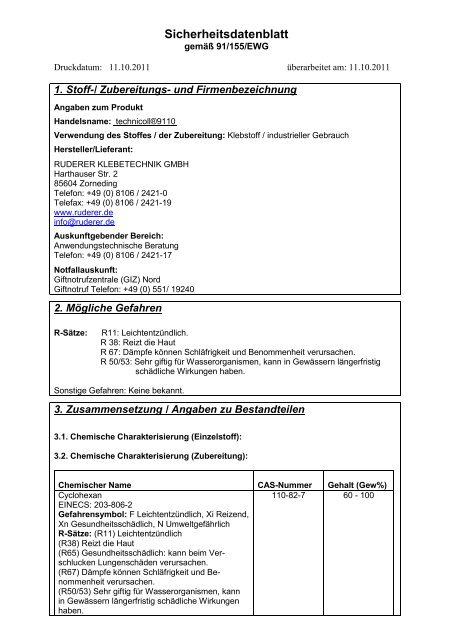 Sicherheitsdatenblatt technicoll® 9110 - Ruderer Klebetechnik