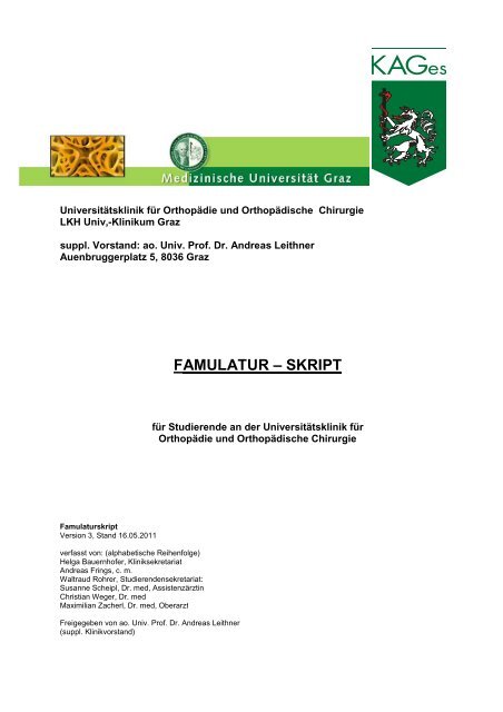 famulatur - Universitätsklinik für Orthopädie und Orthopädische ...