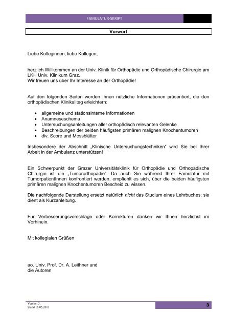 famulatur - Universitätsklinik für Orthopädie und Orthopädische ...