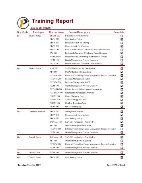 Training Report - Purdue University