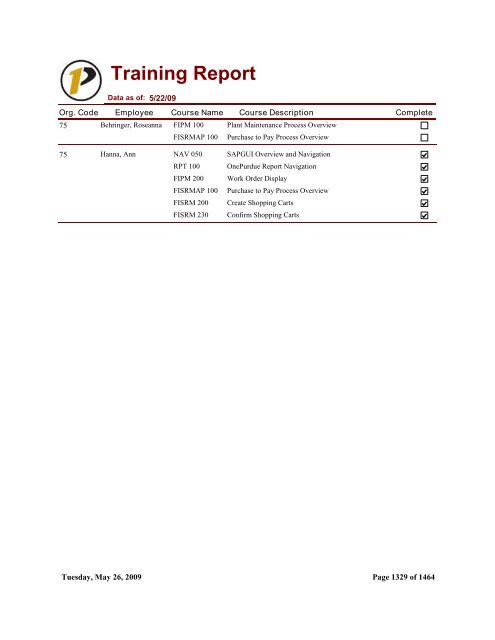 Training Report - Purdue University