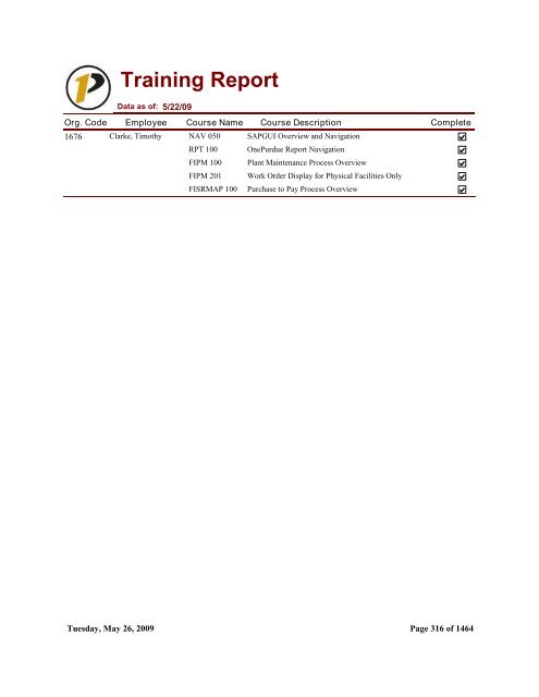 Training Report - Purdue University