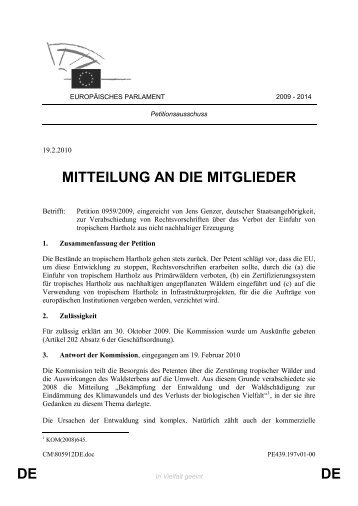 DE DE MITTEILUNG AN DIE MITGLIEDER