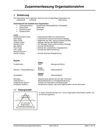 Zusammenfassung Organisationslehre - Harti