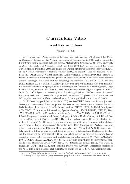 Curriculum Vitae Axel Polleres Deri