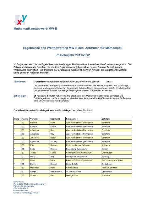 MW-E 2012 Gesamtergebnisse.pdf - Zentrum für Mathematik