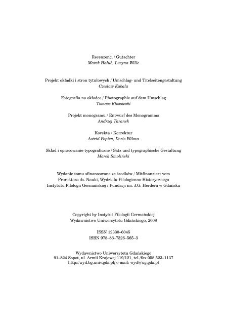 Recenzenci Gutachter Marek Halub Lucyna Wille Projekt Okladki I