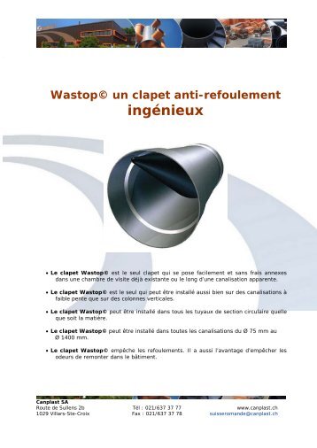 Wastop© un clapet anti-refoulement ingénieux - Canplast SA