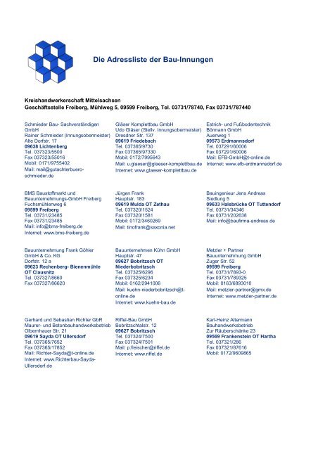 Die Adressliste der Bau-Innungen - Kreishandwerkerschaft ...