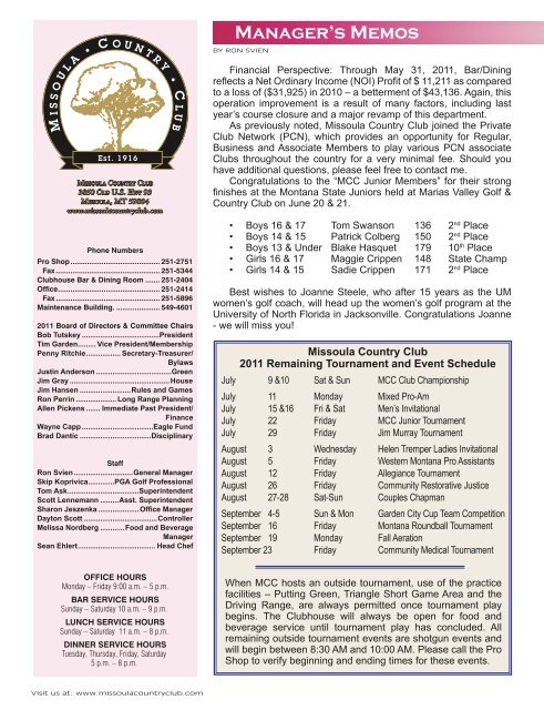 July 2011 MCC Newsletter - Missoula Country Club