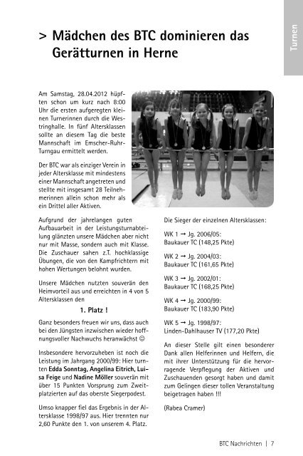 BTC Nachrichten Nr. 101 - Juni 2012 - Baukauer Turnclub in Herne