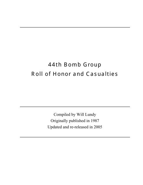 44th Bomb Group Roll of Honor and Casualties - United States Air