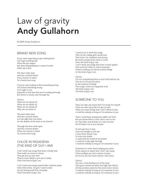 Lyrics Sheet Andy Gullahorn