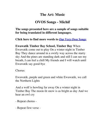 The Art: Music OVOS Songs - Michif - Ile-a-la-Crosse School ...