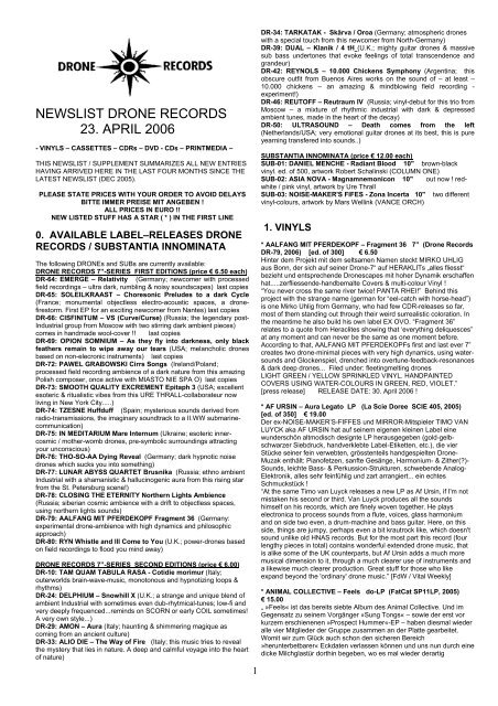 NEWSLIST DRONE RECORDS 23. APRIL 2006