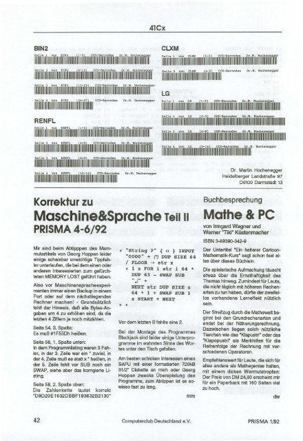 Computerclub Deutschland e.V. • Postfach 11 0411 • D-6000 ...