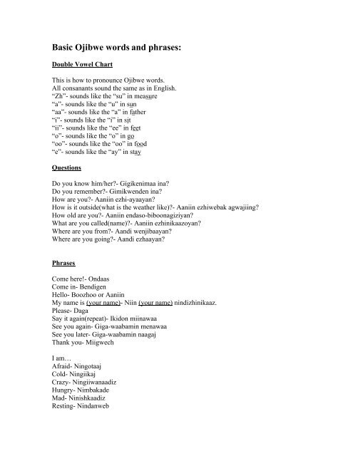 Ojibwe Sound Chart