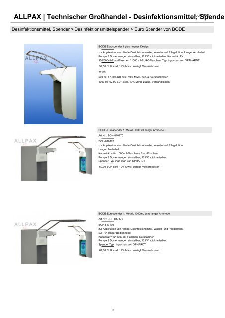 ALLPAX | Technischer Großhandel - Desinfektionsmittel, Spender