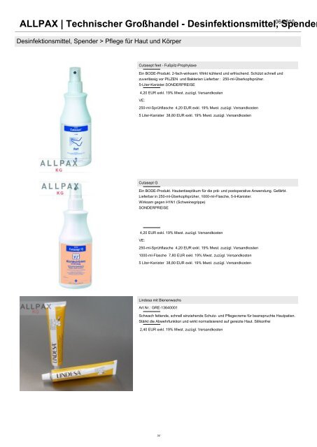 ALLPAX | Technischer Großhandel - Desinfektionsmittel, Spender