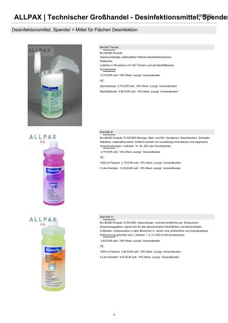 ALLPAX | Technischer Großhandel - Desinfektionsmittel, Spender