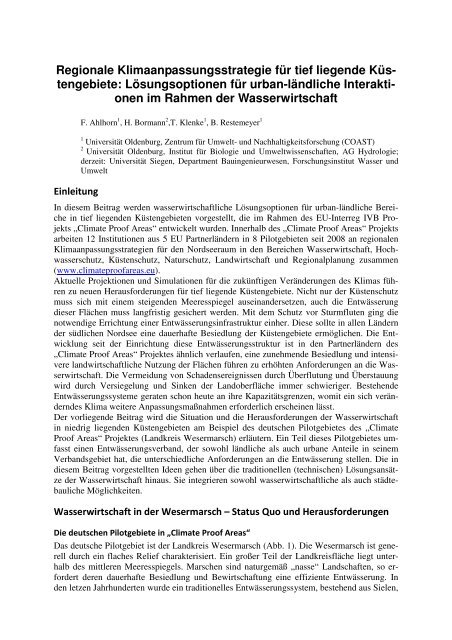 Regionale Klimaanpassungsstrategie für tief liegende Küs - acqua alta