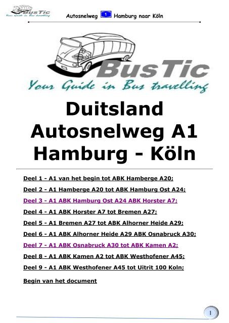 Duitsland Autosnelweg A1 Hamburg - Köln - Bustic