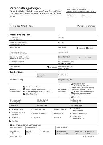 Personal-Fragebogen Aushilfe oder Beschäftigte in der ...