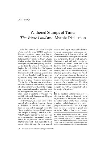 Withered Stumps of Time: The Waste Land and Mythic Disillusion