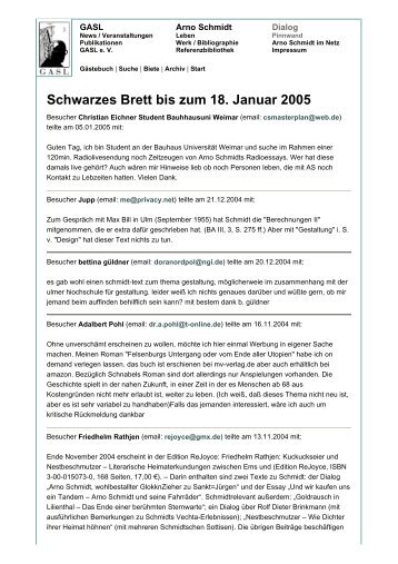 Schwarzes Brett - GASL - Gesellschaft der Arno-Schmidt-Leser