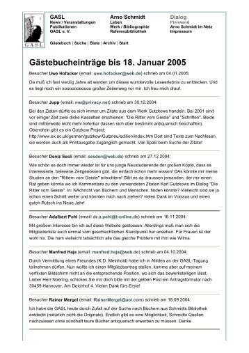Gästebucheinträge bis 18. Januar 2005 - GASL - Gesellschaft der ...