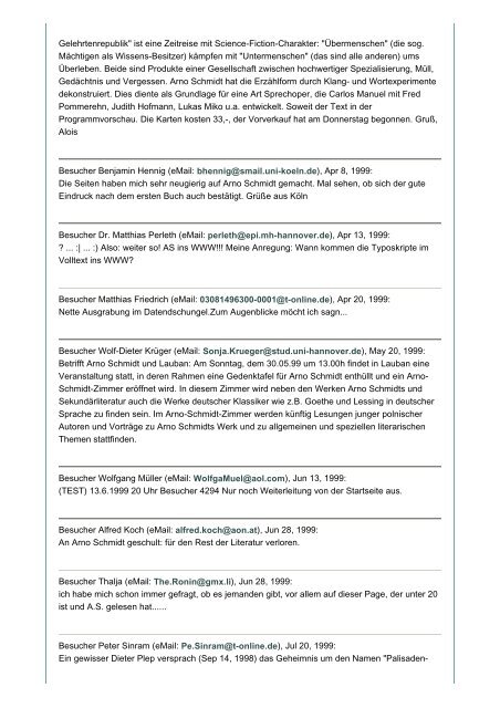 Gästebucheinträge bis 18. Januar 2005 - GASL - Gesellschaft der ...