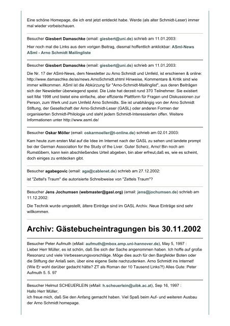 Gästebucheinträge bis 18. Januar 2005 - GASL - Gesellschaft der ...