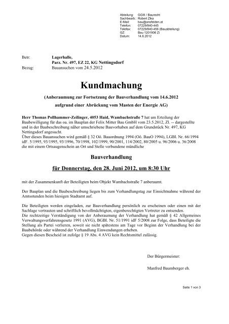 Kundmachung - Ansfelden