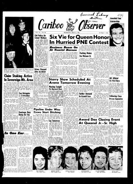 19610706 Cariboo Observer 1 Pdf The Quesnel District Museum