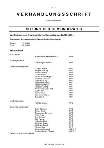 verhandlungsschrift - Marktgemeinde Kremsmünster