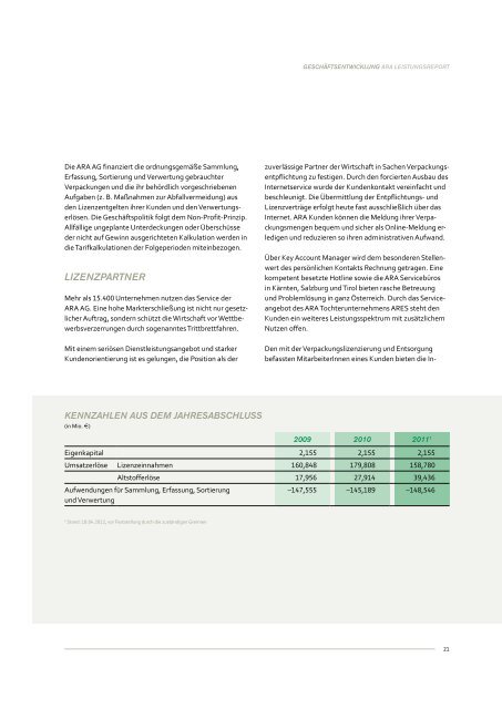 ARA Leistungsreport 2011 - Altstoff Recycling Austria