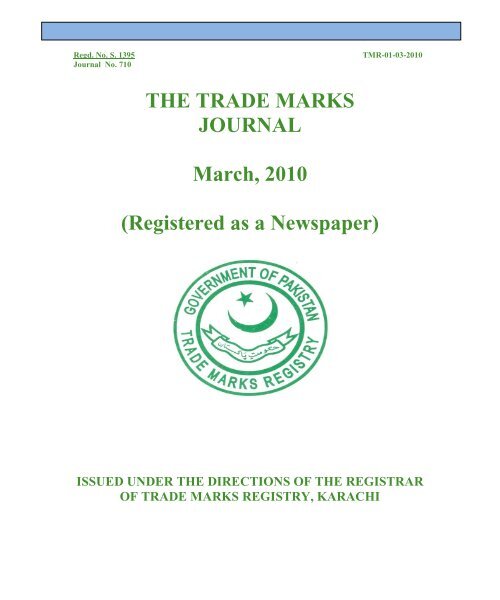 THE TRADE MARKS JOURNAL March, 2010 ... - IPO Pakistan