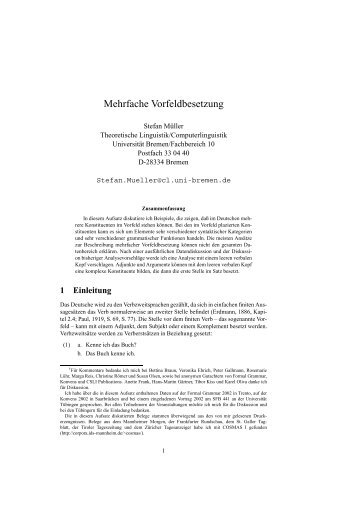 Mehrfache Vorfeldbesetzung - German Grammar Group FU Berlin