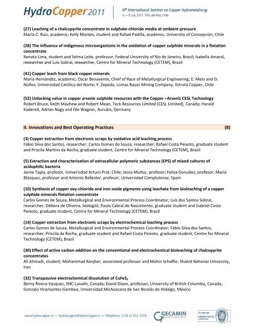 I. Hydrometallurgical Processing of Low Grade Oxide, Sulphide