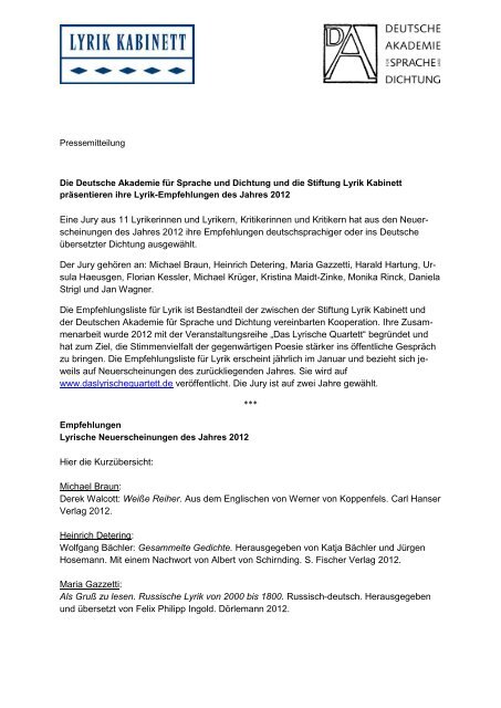 Lyrik-Empfehlungen 2012 - Deutsche Akademie für Sprache und ...