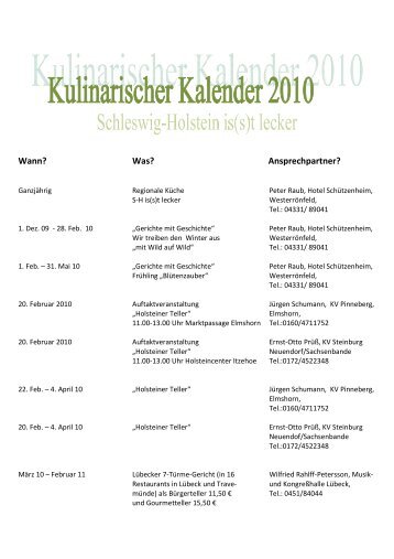 Kulinarischer Kalender 2010 - DEHOGA Schleswig-Holstein